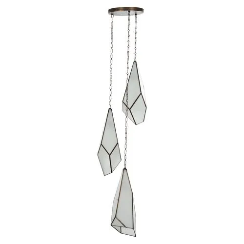 Finchley Multifaceted Triple Pendant - Antique Brushed Brass - Gabby - Handcrafted - White