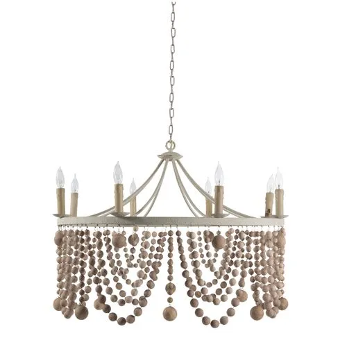 Madeleine Beaded Chandelier - Beige Washed Wood - Gabby - Brown