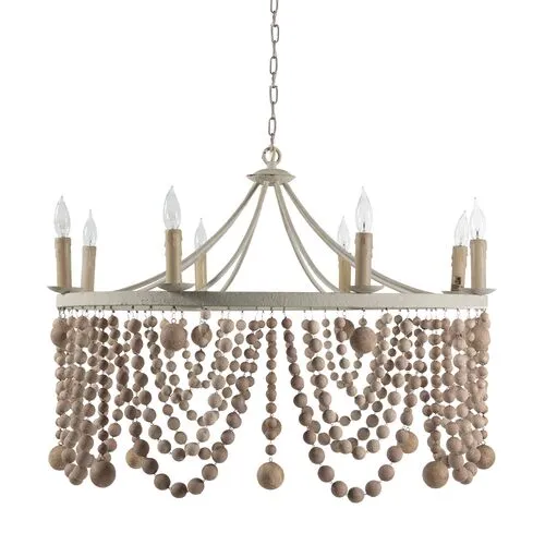 Madeleine Beaded Chandelier - Beige Washed Wood - Gabby - Brown