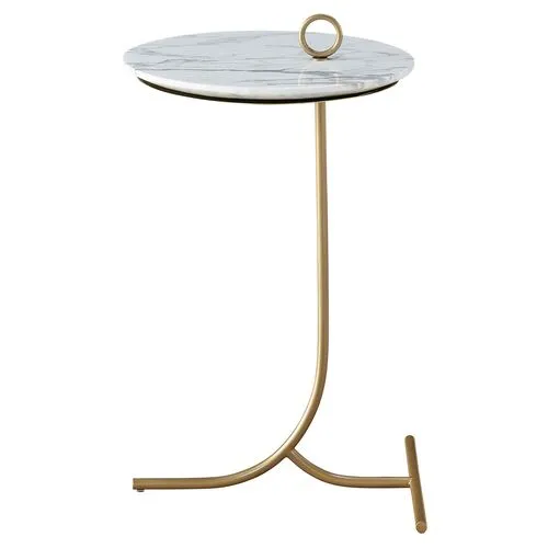 Tranquility White Carrara Accent Table - Soft Gold - Miranda Kerr Home - 23H x 14W x 14D in