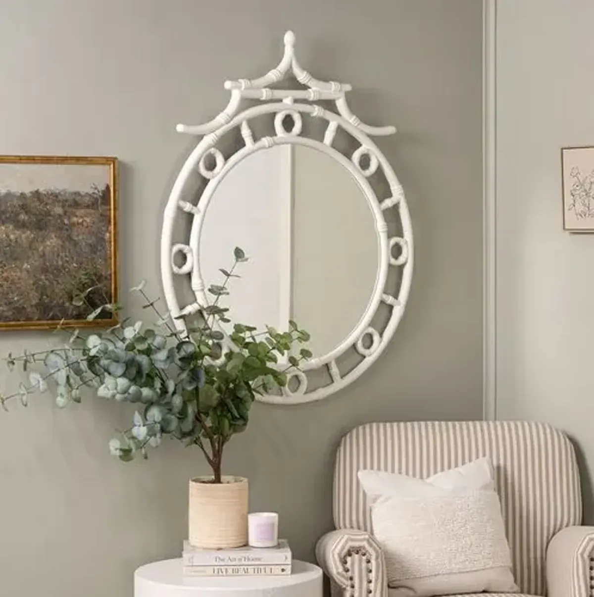 Isla Chinoiserie Round Wall Mirror - Glossy White