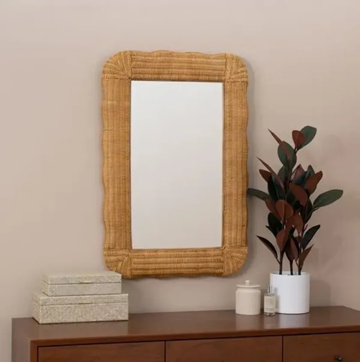 Annie Scallop Rattan Wall Mirror - Natural