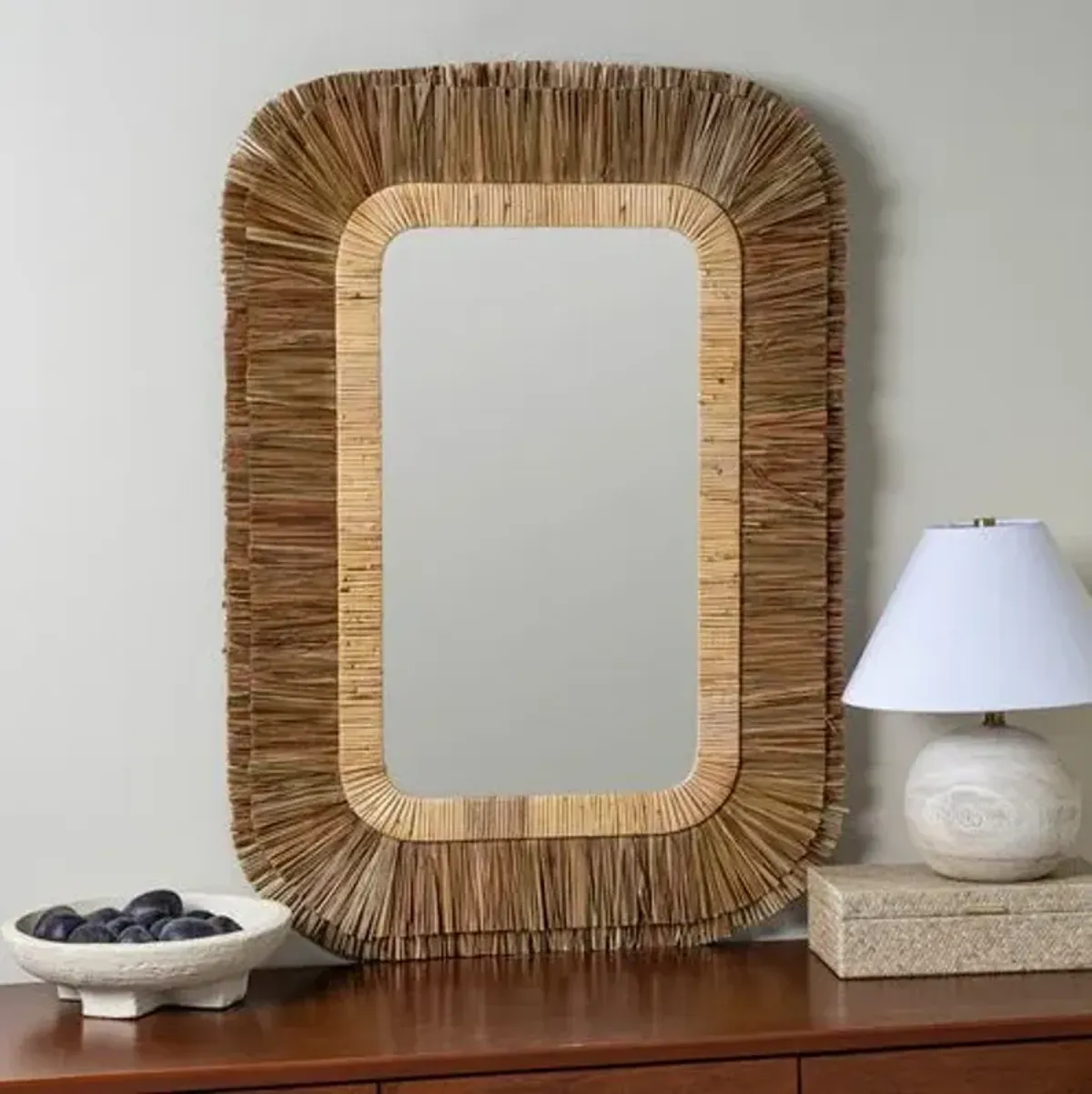 Eliza Rattan and Sea Grass Wall Mirror - Natural