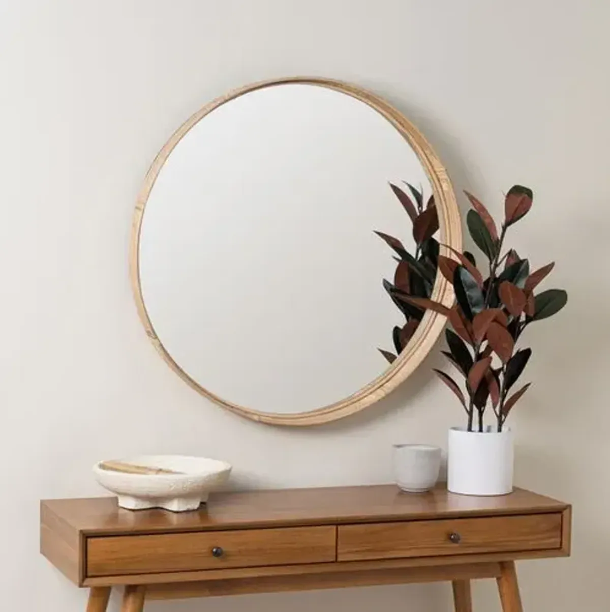 Everett Round Rattan Wall Mirror - Natural