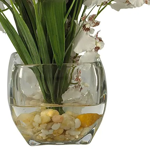 19" Faux Orchid Flower Arrangement - White