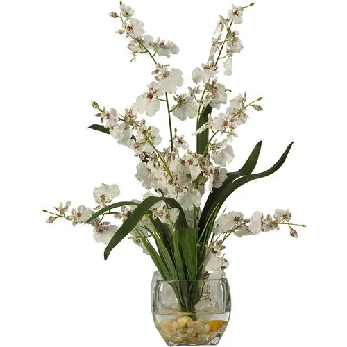 19" Faux Orchid Flower Arrangement - White
