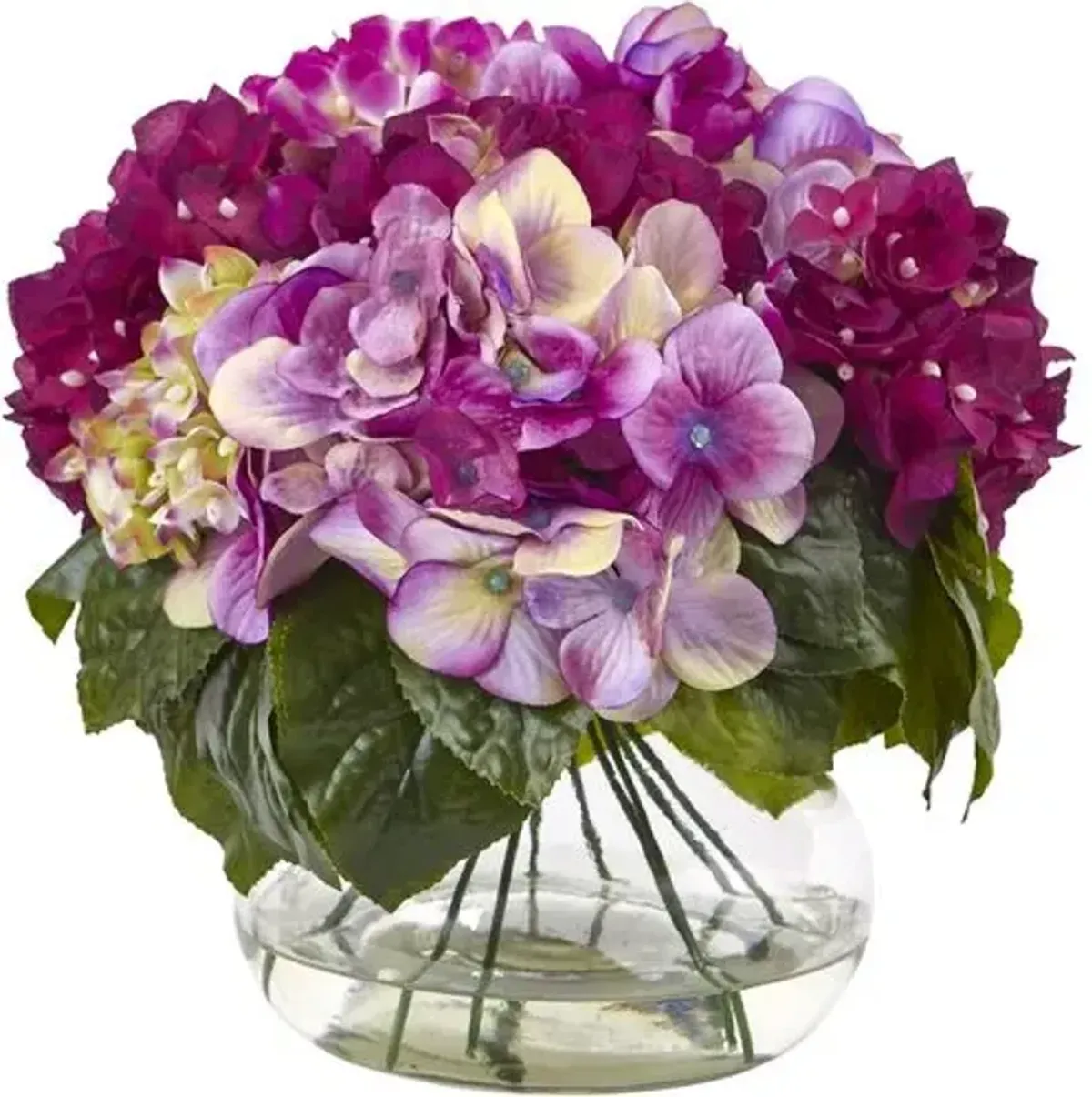 11" Faux Hydrangea Flower Arrangement - Purple