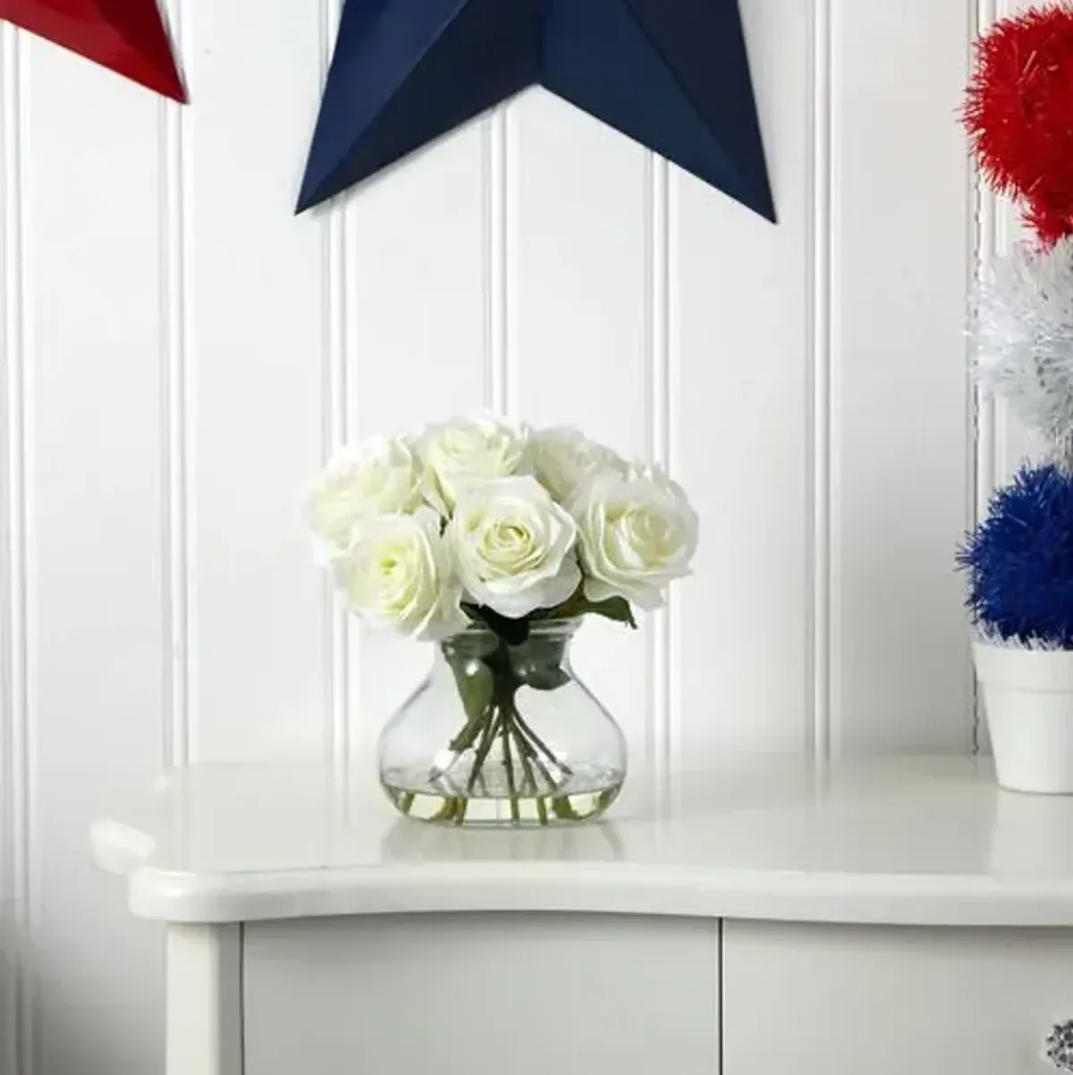 Rose Arrangement with Vase - White