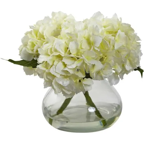 Blooming Hydrangea with Vase - White