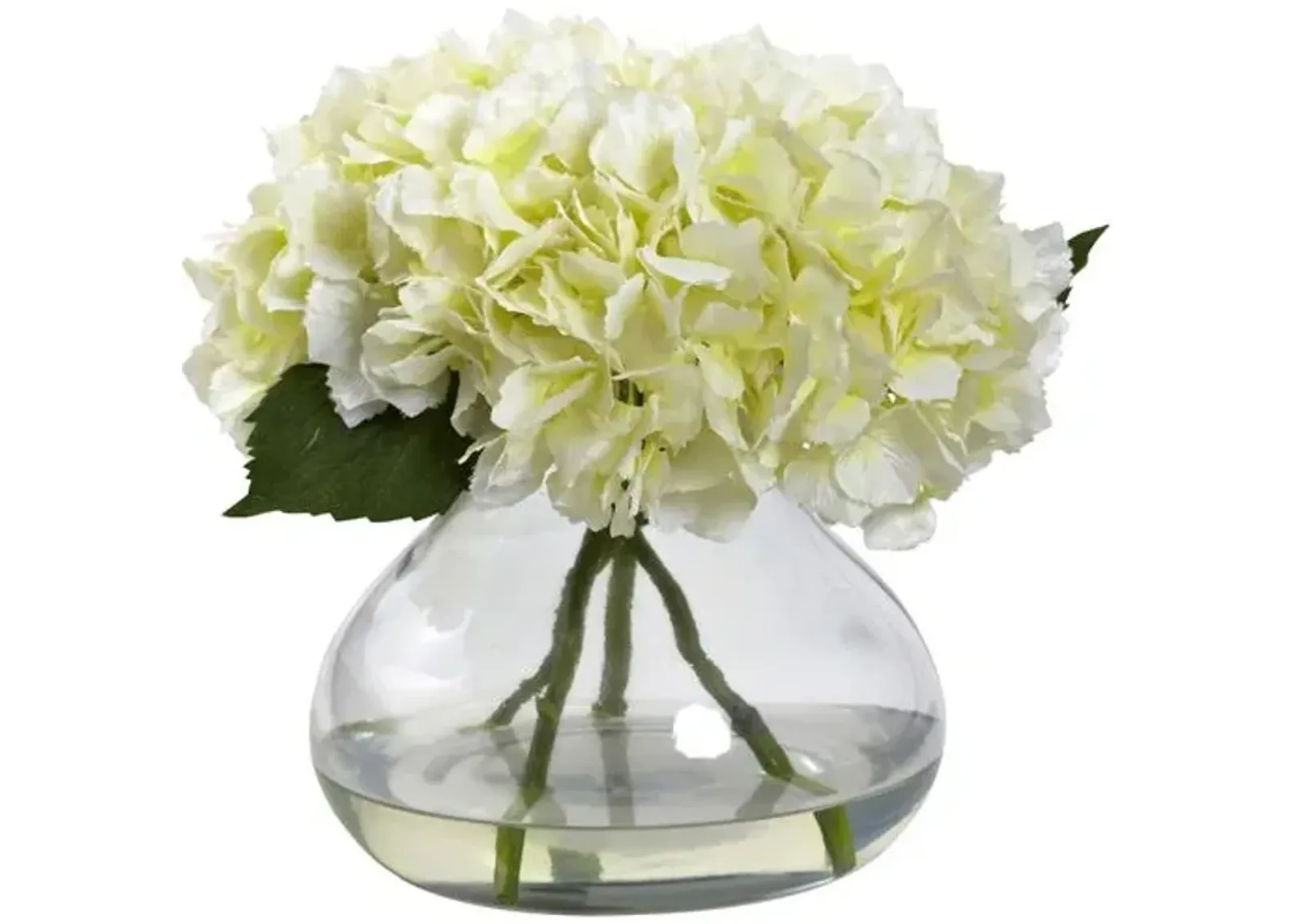 9" Faux Hydrangea Flower Arrangement - White