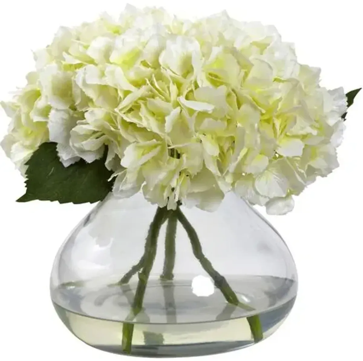 9" Faux Hydrangea Flower Arrangement - White