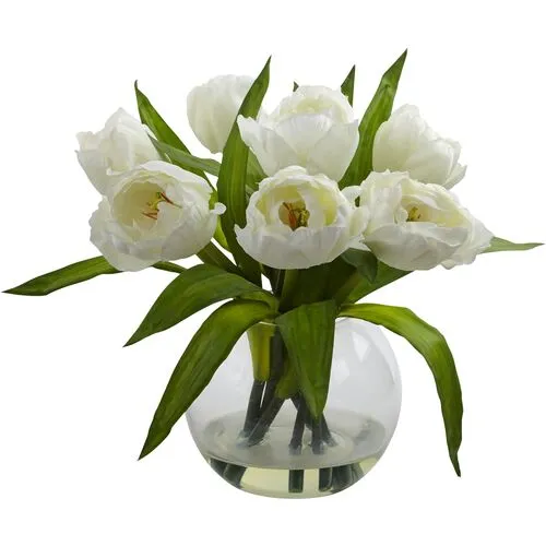 Tulips Arrangement with Vase - White