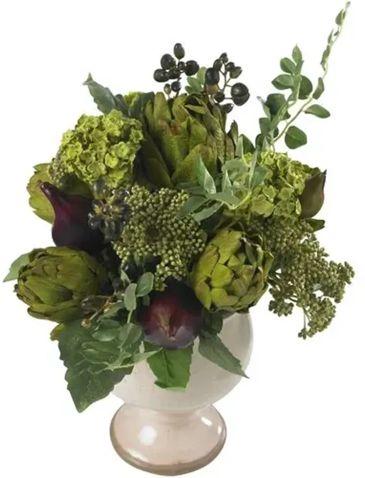 15" Faux Hydrangea Flower Arrangement - Green