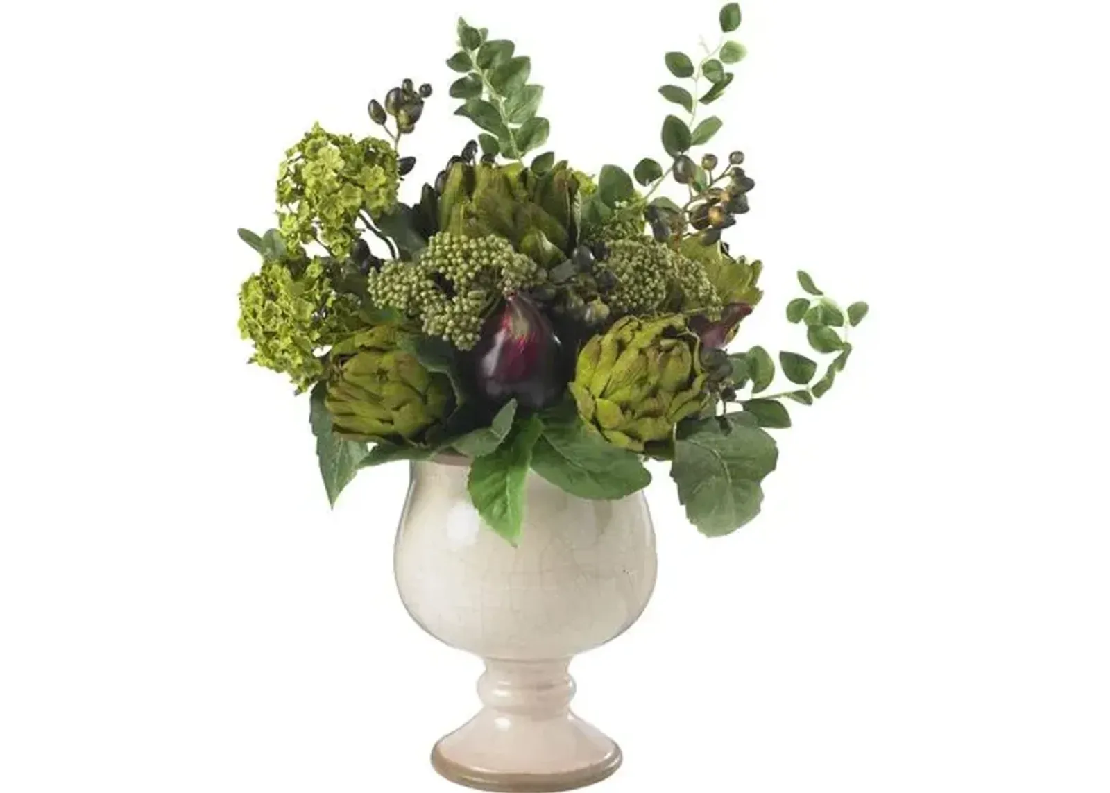 15" Faux Hydrangea Flower Arrangement - Green