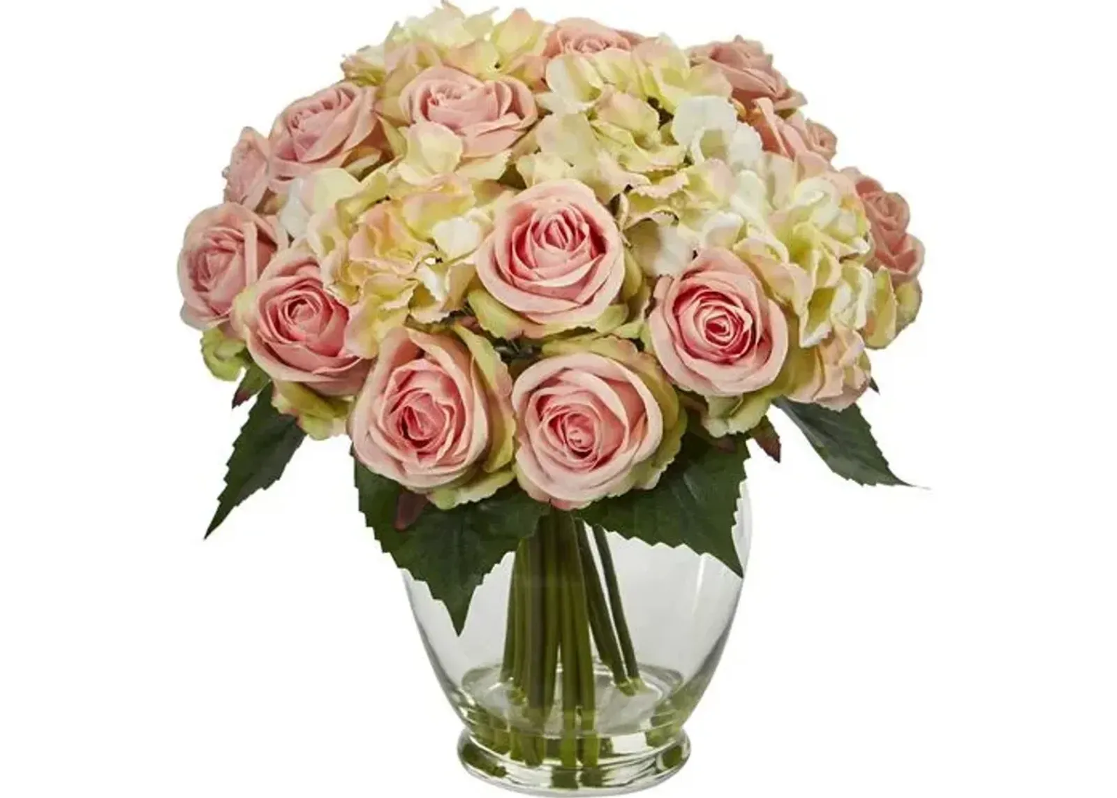 12" Faux Rose Flower Arrangement - Pink