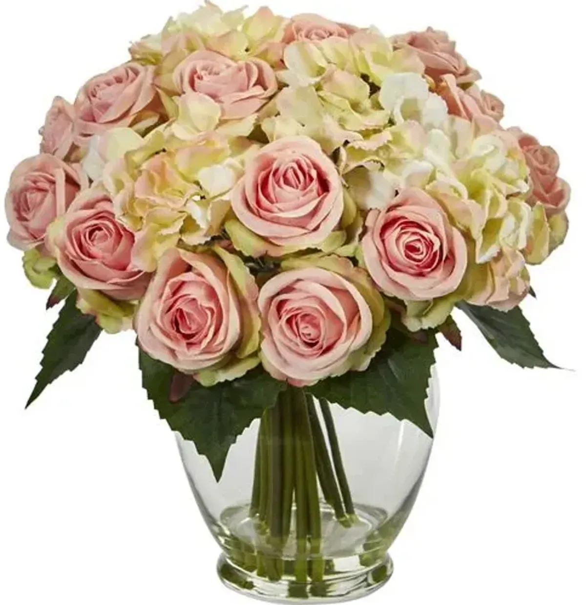 12" Faux Rose Flower Arrangement - Pink