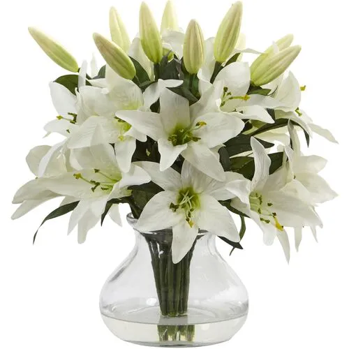 13.5" Faux Lily Flower Arrangement - White