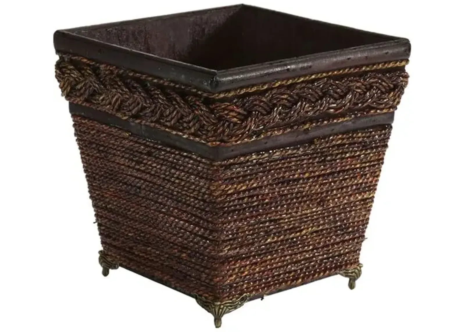 Lacquered Coiled Rope Planter - Brown - 7.25'L x 7.25'W x 7.25'H