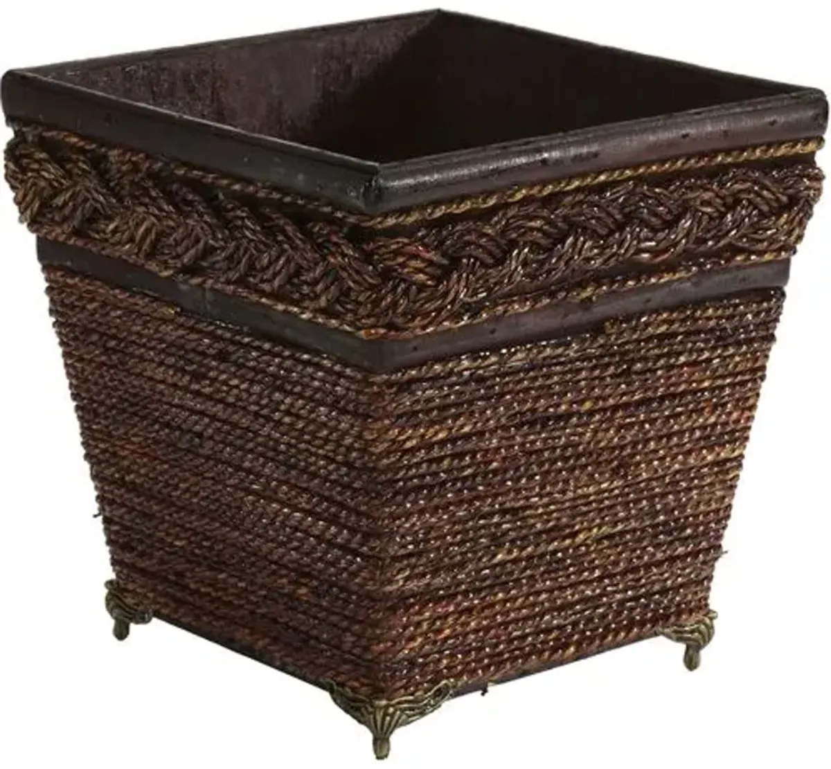 Lacquered Coiled Rope Planter - Brown - 7.25'L x 7.25'W x 7.25'H