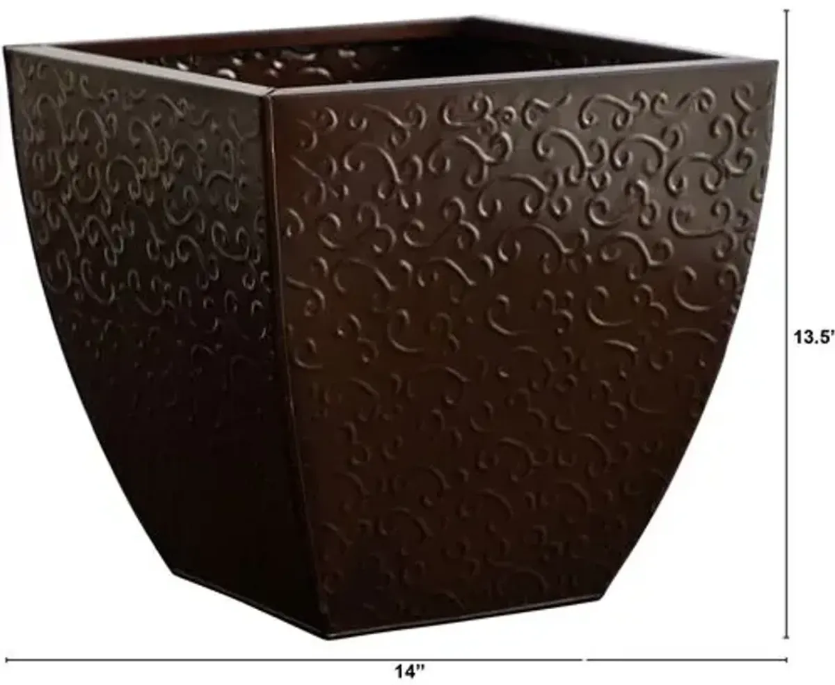 Embossed Metal Scroll Planter - Brown - 14'L x 14'W x 13.5'H