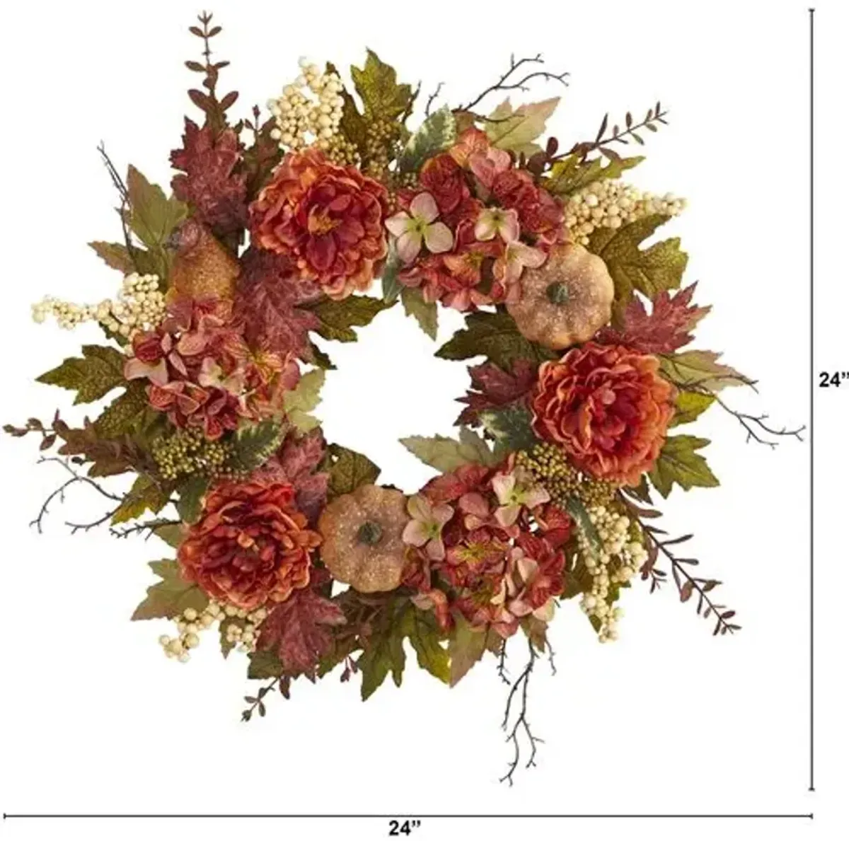 Faux Mxd Flwr/Pumpkin Wreath - Orange