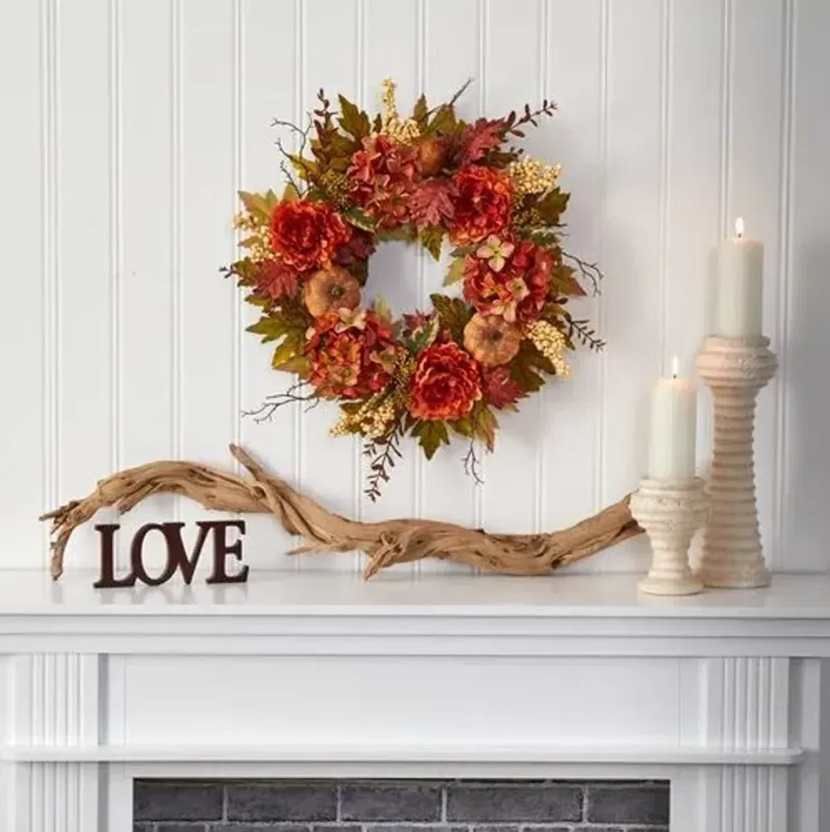 Faux Mxd Flwr/Pumpkin Wreath - Orange