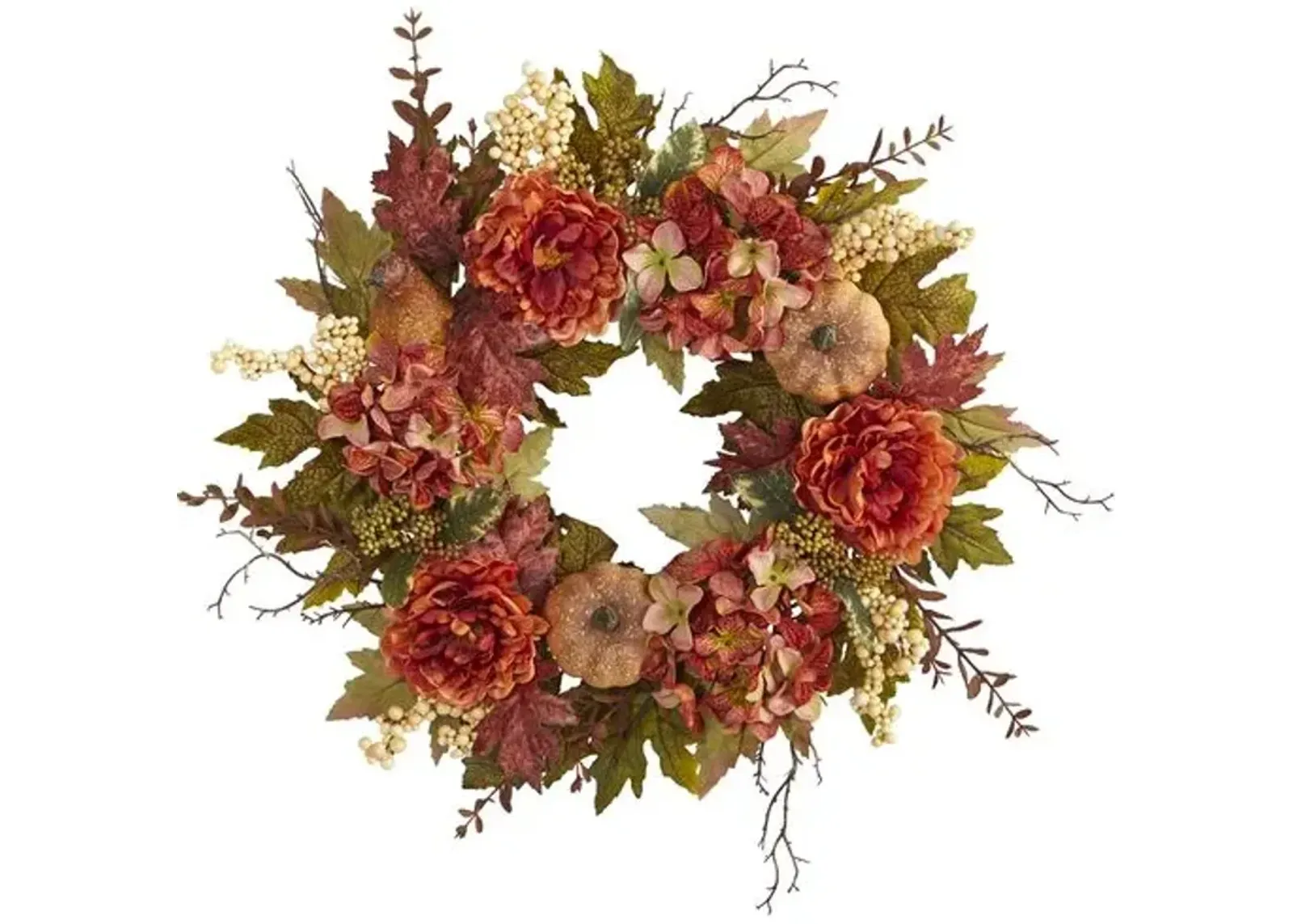 Faux Mxd Flwr/Pumpkin Wreath - Orange