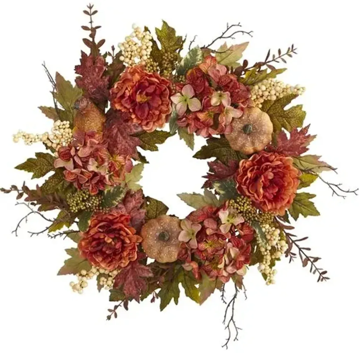 Faux Mxd Flwr/Pumpkin Wreath - Orange