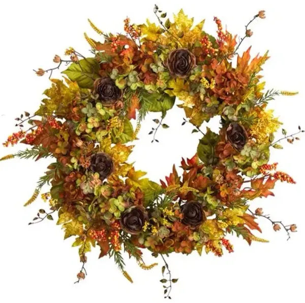 Faux Hydrangea/Maple Leaf Weath - Orange