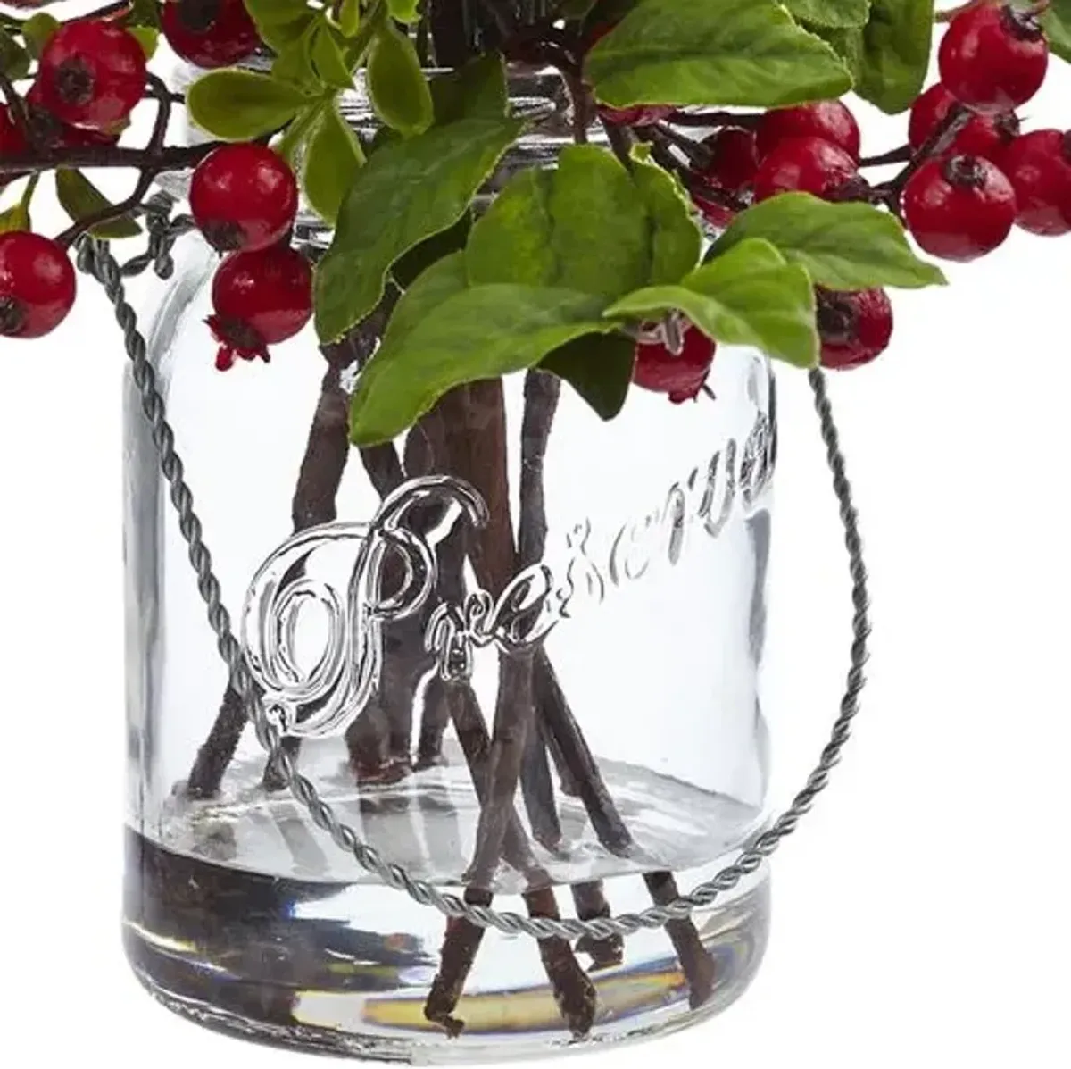 Berry Boxwood in Glass Jar - Green