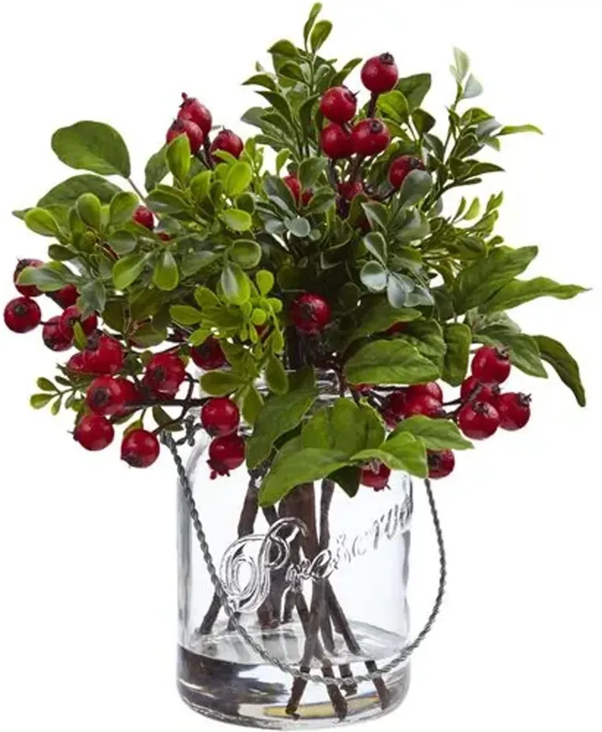 Berry Boxwood in Glass Jar - Green