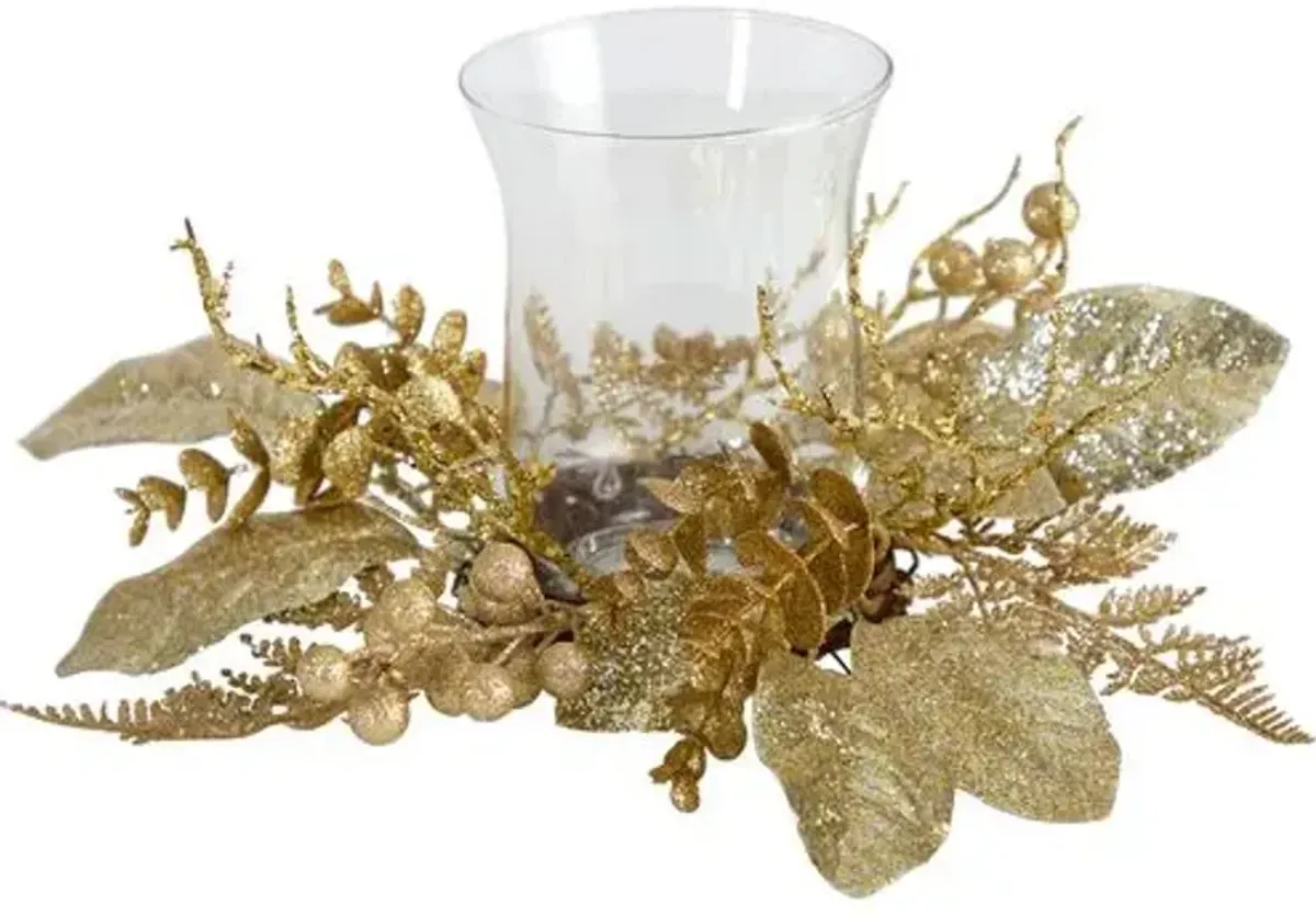 Faux Leaves/Berries Arrangement - Gold