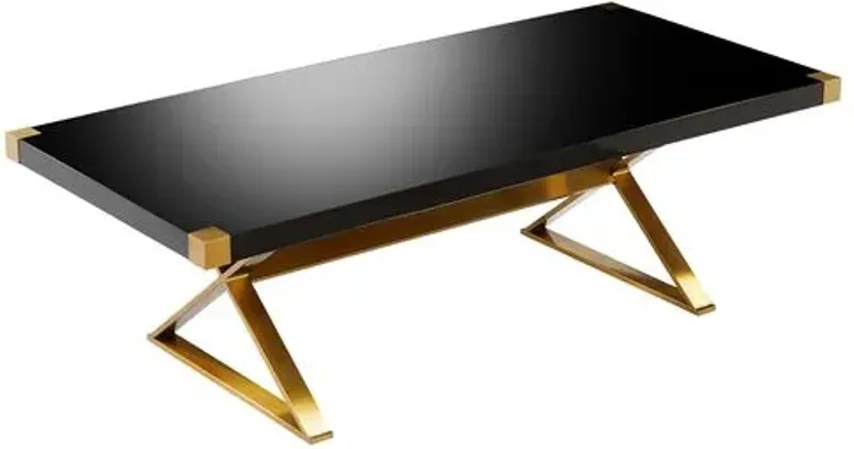 Amara Lacquer Rectangular Dining Table - Black/Brushed Gold