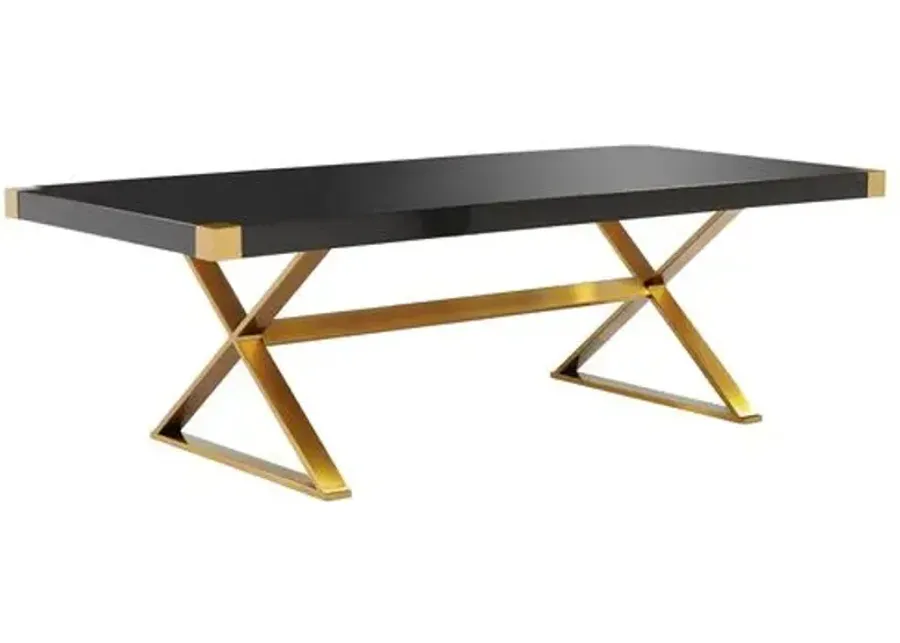 Amara Lacquer Rectangular Dining Table - Black/Brushed Gold