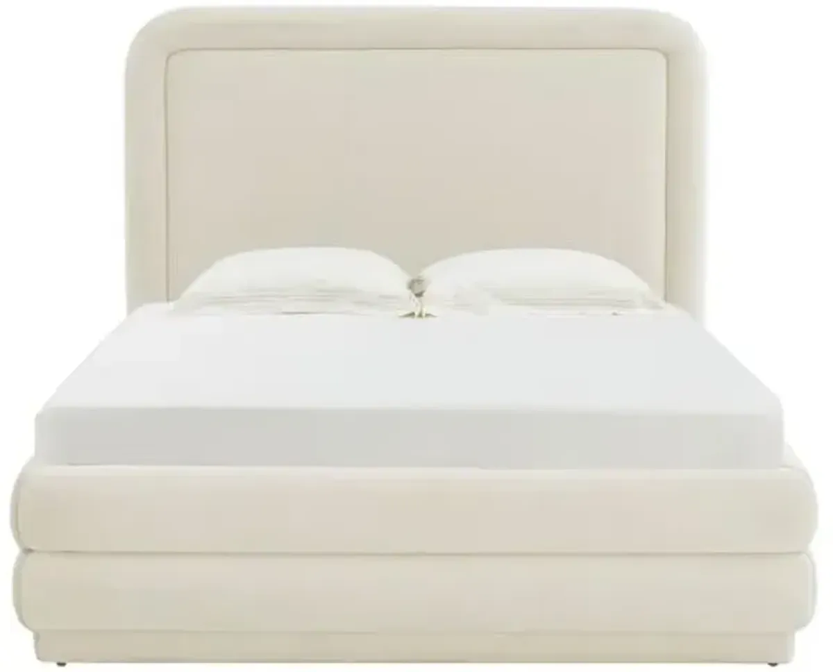 Audrielle Velvet Platform Bed - Handcrafted - Ivory, Comfortable & Durable