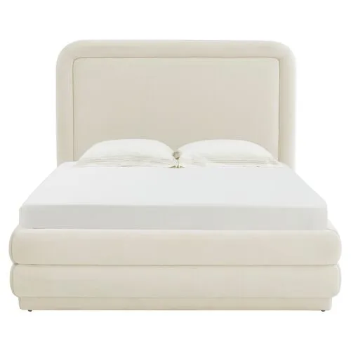 Audrielle Velvet Platform Bed - Handcrafted - Ivory, Comfortable & Durable