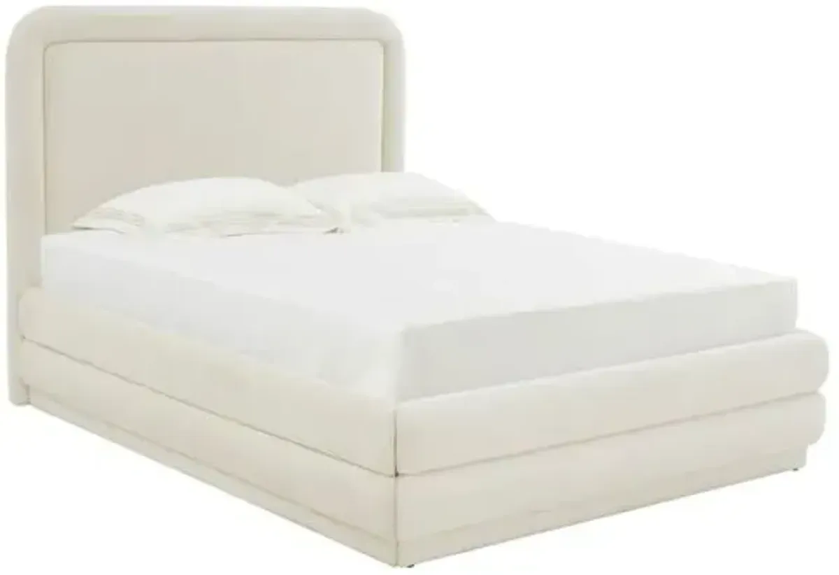 Audrielle Velvet Platform Bed - Handcrafted - Ivory, Comfortable & Durable