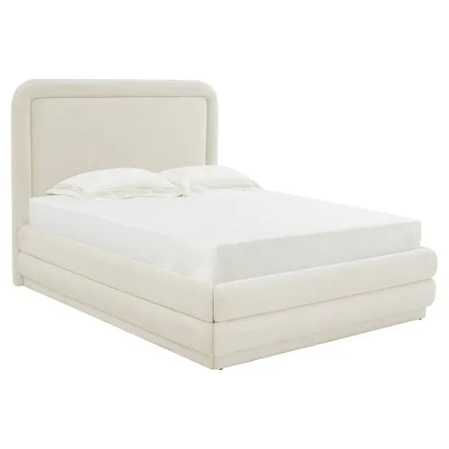 Audrielle Velvet Platform Bed - Handcrafted - Ivory, Comfortable & Durable