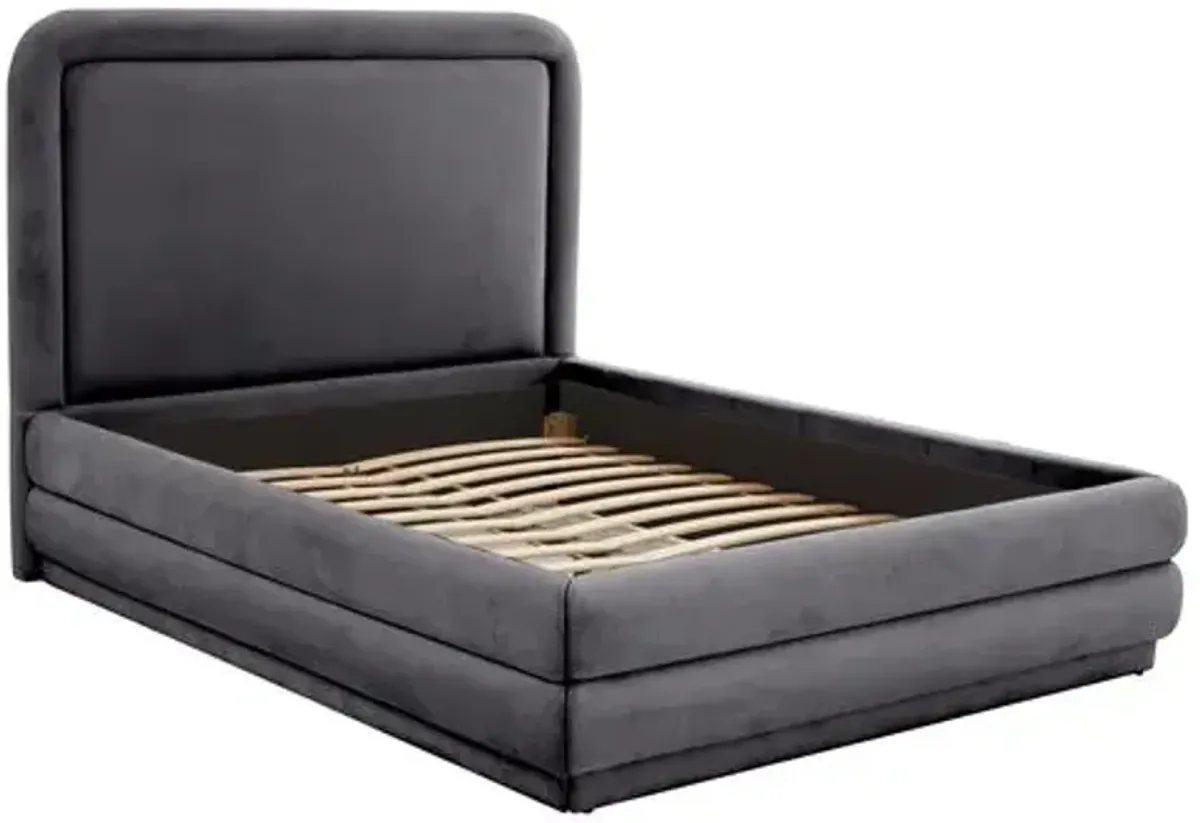 Audrielle Velvet Platform Bed - Handcrafted - Gray, Comfortable & Durable