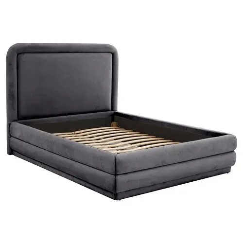 Audrielle Velvet Platform Bed - Handcrafted - Gray, Comfortable & Durable