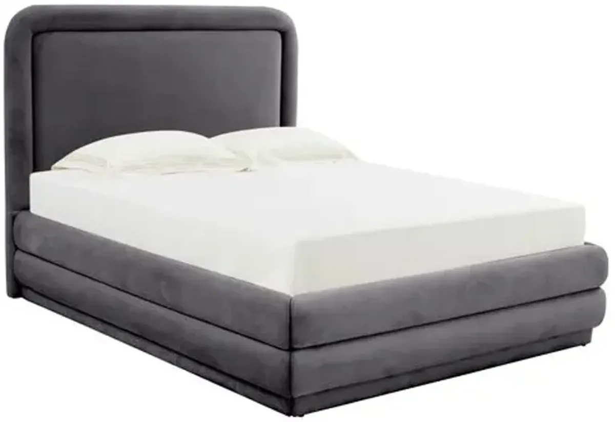 Audrielle Velvet Platform Bed - Handcrafted - Gray, Comfortable & Durable