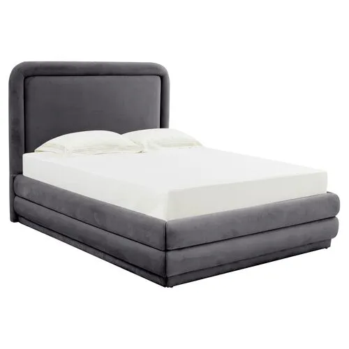 Audrielle Velvet Platform Bed - Handcrafted - Gray, Comfortable & Durable