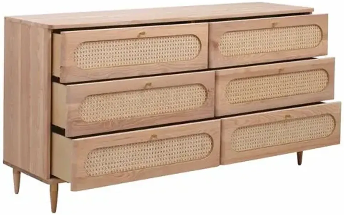 Coraline Cane 6-Drawer Dresser - Natural - Handcrafted - Beige