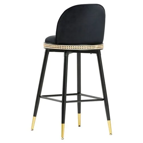 Eden Velvet Bar Stool - Handcrafted - Black