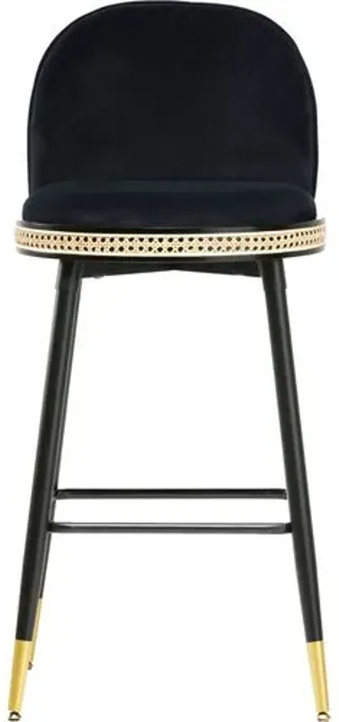 Eden Velvet Bar Stool - Handcrafted - Black