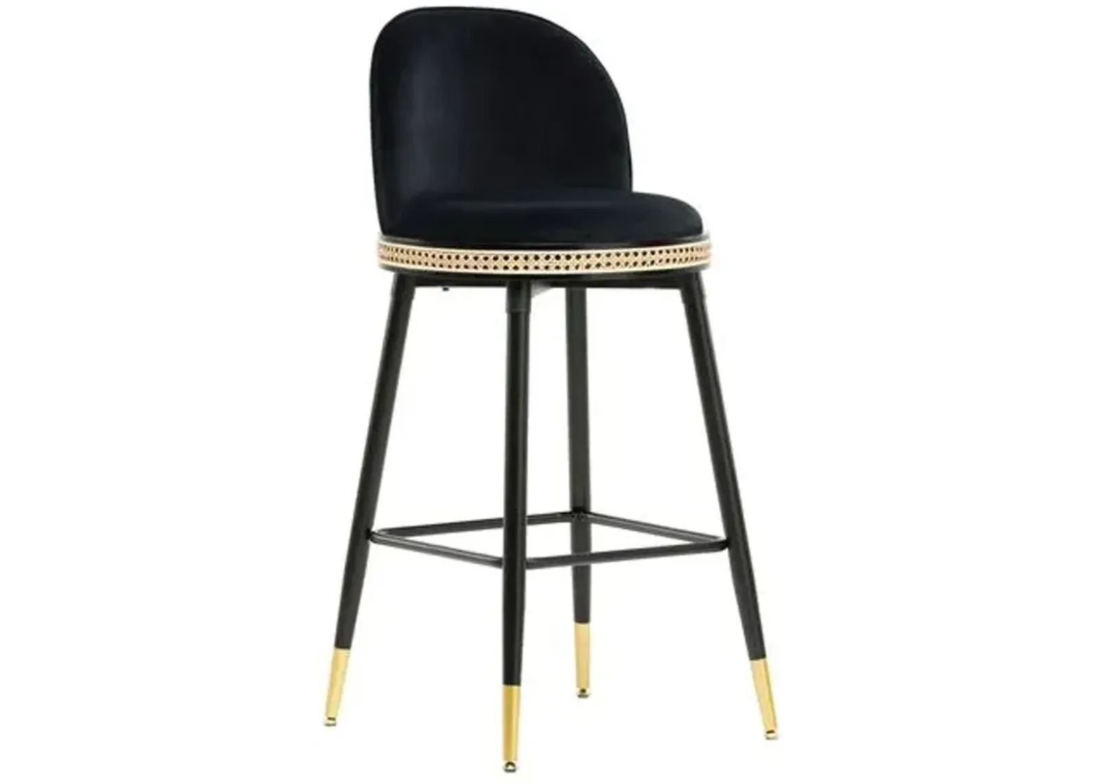 Eden Velvet Bar Stool - Handcrafted - Black