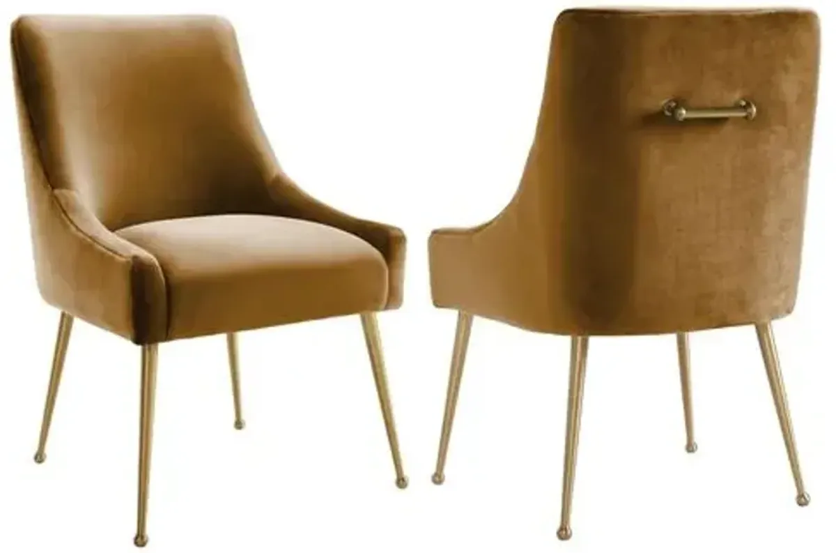 Lennon Velvet Side Chair - Cognac - Handcrafted - Brown