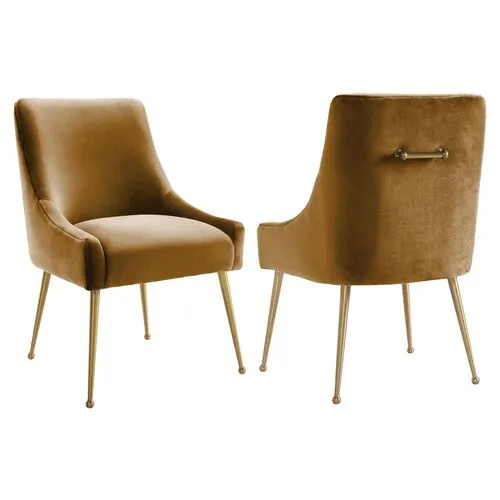 Lennon Velvet Side Chair - Cognac - Handcrafted - Brown