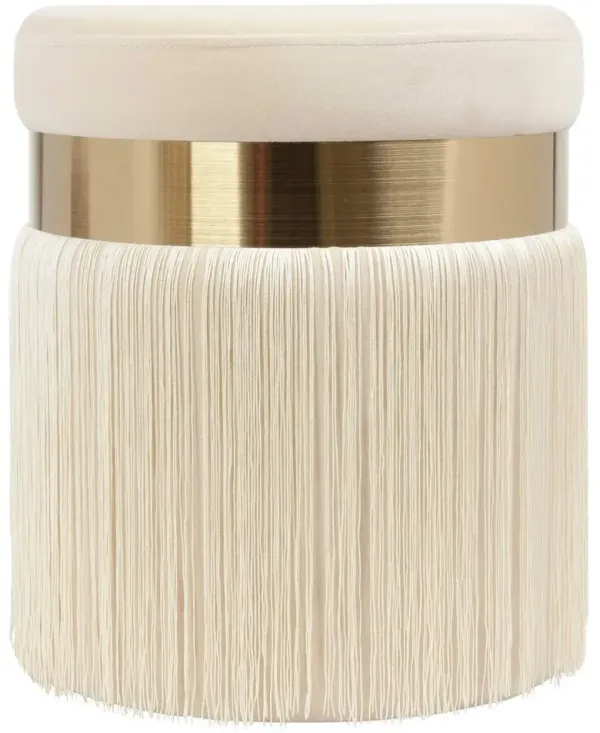 Lila Tasseled Ottoman, Cream