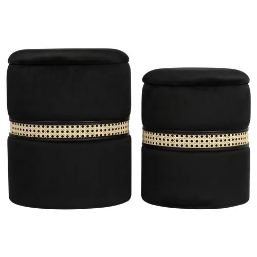 Set of 2 Eden Velvet Nesting Ottomans - Black